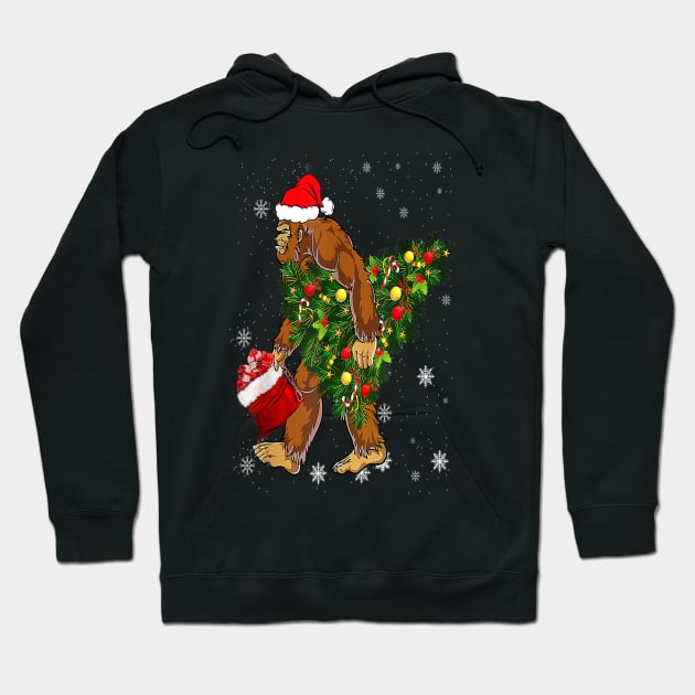 Bigfoot Carrying Christmas Tree Sasquatch Believer Pajama Hoodie by Gadsengarland.Art